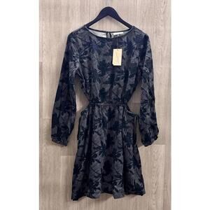 Universal Thread Black Linen Floral Cut Out Knee Length Dress Women Size Medium